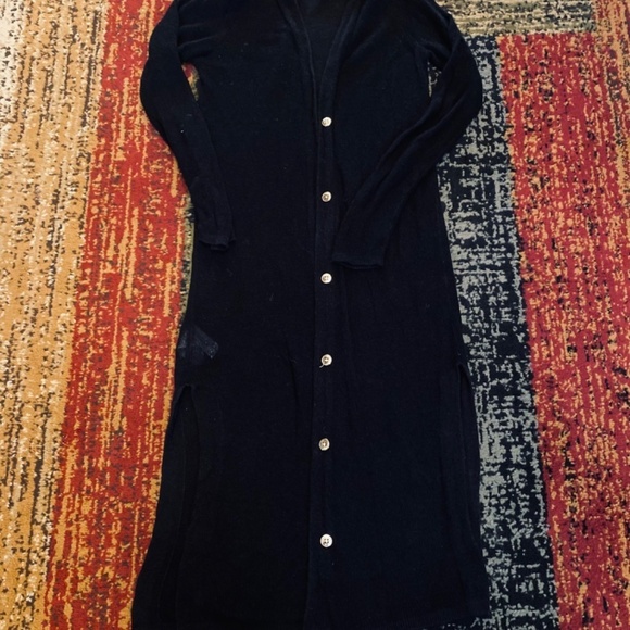 Loft size small long black cardigan with gold buttons - Picture 3 of 9